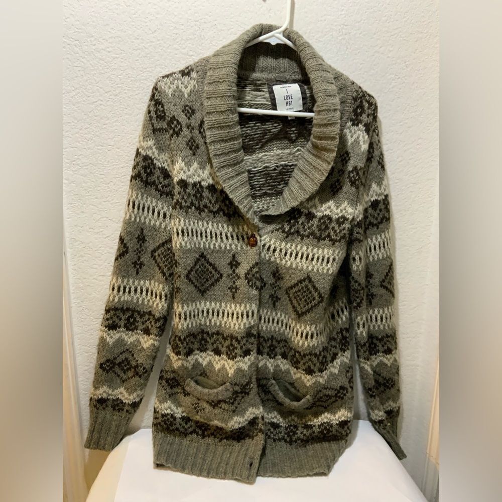 I LOVE H81  Cardigan Wool Blend Southwestern LARGE
